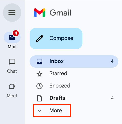 Gmail 'more' menu