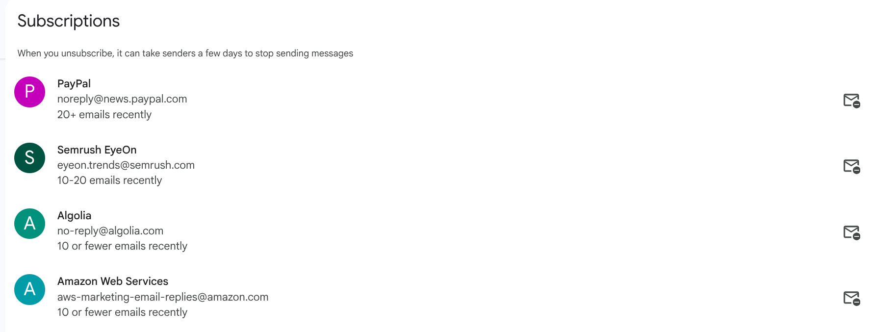 All email subscriptions
